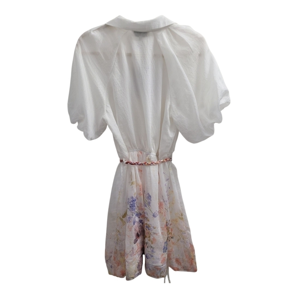 En Saison Taylorann Mini Dress Waist-Tie Bubble Sleeves Size Medium - Picture 9 of 14
